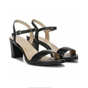 Naturalizer Women's Bristol Block Heel Sandals, Black Smooth Faux Leather, 7.5 W